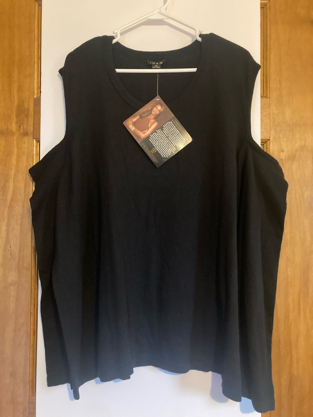 IMAN Black Open Shoulder Long Sleeve Top